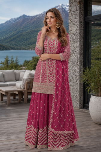 Pink chinon sequence embroidered semi stitched salwar suit