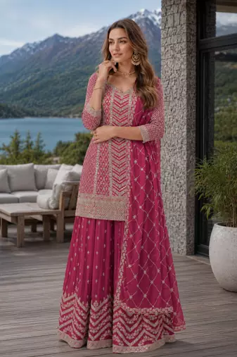 Pink chinon sequence embroidered semi stitched salwar suit