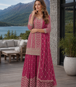Pink chinon sequence embroidered semi stitched salwar suit