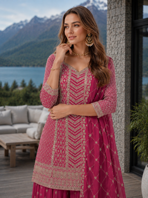 Pink chinon sequin embroidered salwar suit 2