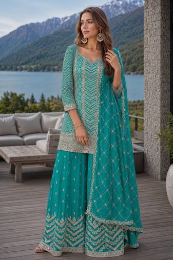 Sky blue chinon sequence embroidered semi stitched salwar suit