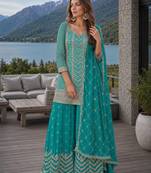 Sky blue chinon sequence embroidered semi stitched salwar suit
