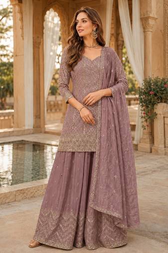 Light pink chinon sequence embroidered semi stitched salwar suit