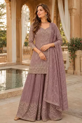 Light pink chinon sequence embroidered semi stitched salwar suit