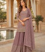 Light pink chinon sequence embroidered semi stitched salwar suit