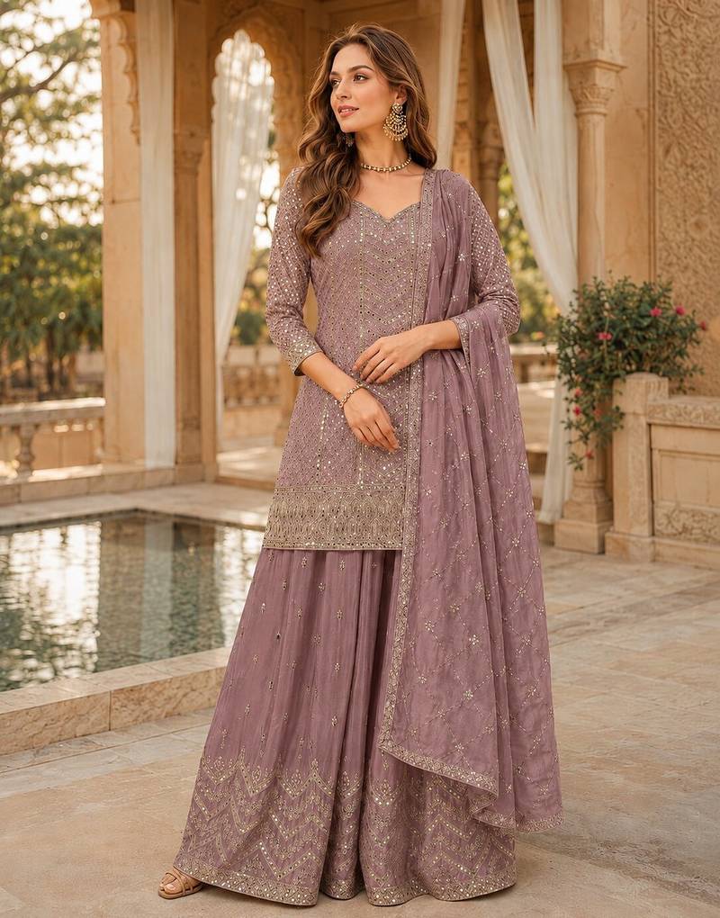 Light pink chinon sequence embroidered semi stitched salwar suit