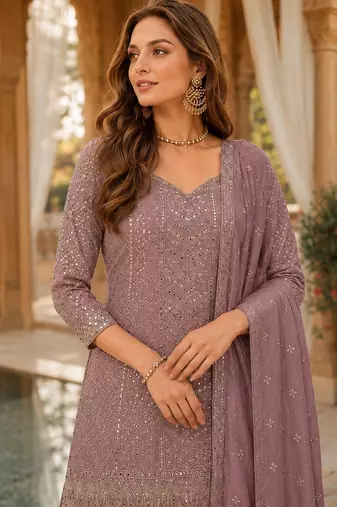 Light pink chinon sequence embroidered semi stitched salwar suit