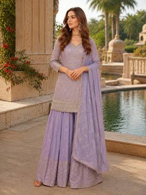 Light lavender chinon sequin embroidered salwar suit 1
