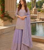 Light lavender chinon sequence embroidered semi stitched salwar suit