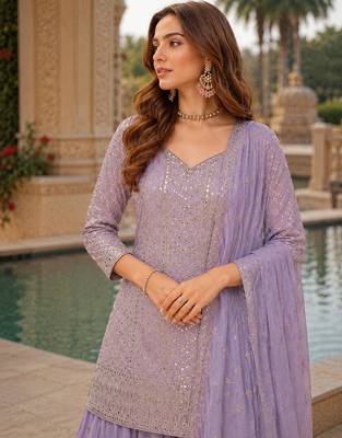 Light lavender chinon sequin embroidered salwar suit 2