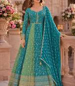 Sky blue heavy embroidered faux georgette semi stitched anarkali suit
