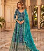 Blue heavy embroidered faux georgette semi stitched anarkali suit
