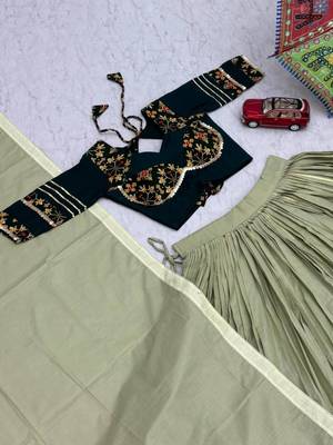 NAVRATRI WEAR MEHENDI COTTON LUMPI RIBBON LACE WORK PASTING BUTTA LEHENGA CHOLI SET FULL-STITCHED 4