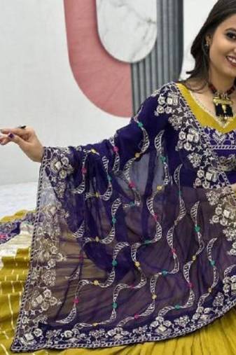lemon mustard lumpi pasting work navratri cotton lehenga choli 