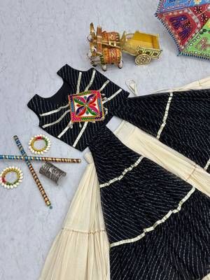 NAVRATRI WEAR BLACK PURE COTTON SOLID -PRINTED LEHENGA SHRUG FULL STITCHED 4