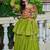 NAVRATRI WEAR GREEN COLOR COTTON RIBBON LACE WORK LEHENGA CHOLI KOTI SET FULL STITCHED.