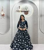 NAVRATRI WEAR BLACK COLOR PURE COTTON RIBBON WORK LEHENGA TOP FULL STITCHED