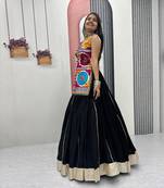 NAVRATRI WEAR BLACK COLOR COTTON SOLID LEHENGA WITH KEDIYA TOP FULL STITCHED