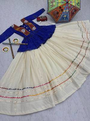 NAVRATRI  BLUE KHADI COTTON FLARED LEHENGA CHOLI FULL STITCHED 3