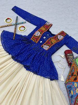 NAVRATRI  BLUE KHADI COTTON FLARED LEHENGA CHOLI FULL STITCHED 5