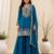 Teal blue chinon silk embroidered sharara suit with dupatta
