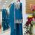Teal blue chinon silk embroidered sharara suit with dupatta