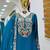 Teal blue chinon silk embroidered sharara suit with dupatta