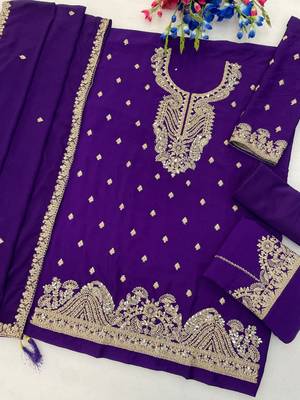 Purple heavy blooming chinon silk suit set with zarkhan work 2