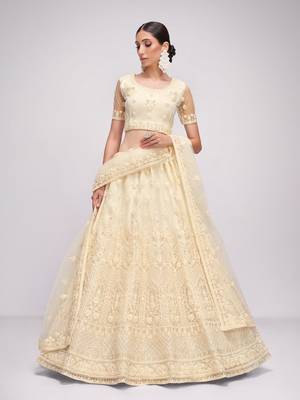 Bridal Off White Sequence Embroidered Wedding Lehenga Choli And Semistitche Blouse For Women's 1