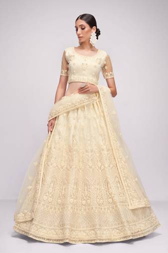 Bridal Off White Sequence Embroidered Wedding Lehenga Choli And Semistitche Blouse For Women's