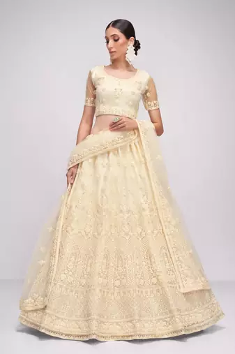 Bridal Off White Sequence Embroidered Wedding Lehenga Choli And Semistitche Blouse For Women's