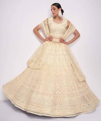 Bridal Off White Sequence Embroidered Wedding Lehenga Choli And Semistitche Blouse For Women's 2