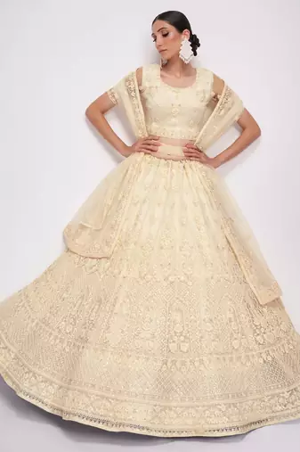 Bridal Off White Sequence Embroidered Wedding Lehenga Choli And Semistitche Blouse For Women's