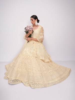 Bridal Off White Sequence Embroidered Wedding Lehenga Choli And Semistitche Blouse For Women's 4