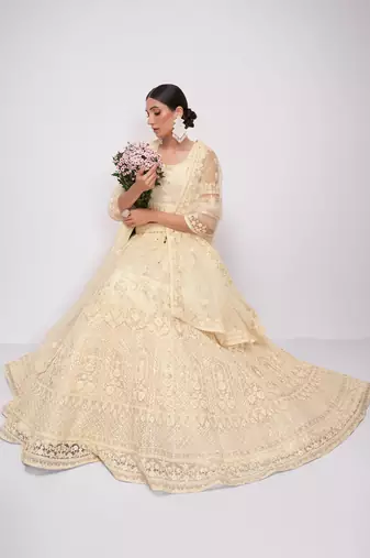Bridal Off White Sequence Embroidered Wedding Lehenga Choli And Semistitche Blouse For Women's