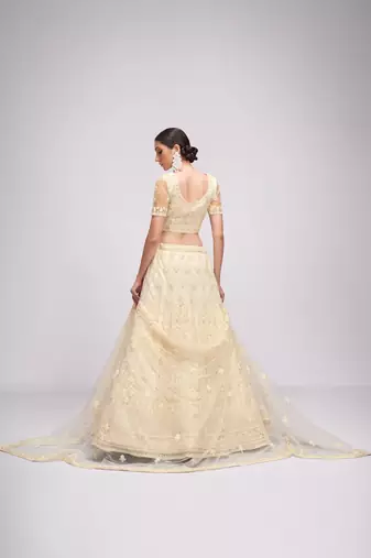 Bridal Off White Sequence Embroidered Wedding Lehenga Choli And Semistitche Blouse For Women's
