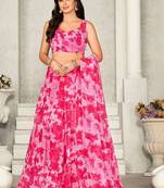 Women Printed Tie and Dye V-Neck Ready to Wear Lehenga & Blouse With Dupatta