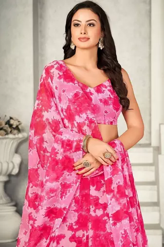 Women Printed Tie and Dye V-Neck Ready to Wear Lehenga & Blouse With Dupatta