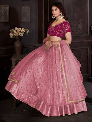 Embroidered Sequinned Net Semi-Stitched Lehenga & Unstitched Blouse & Dupatta 1