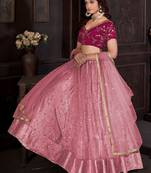 Embroidered Sequinned Net Semi-Stitched Lehenga & Unstitched Blouse & Dupatta