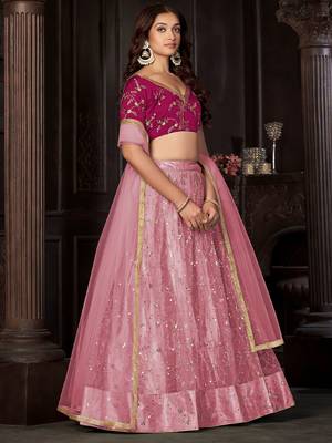 Embroidered Sequinned Net Semi-Stitched Lehenga & Unstitched Blouse & Dupatta 4