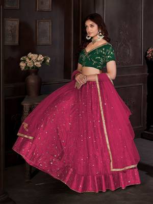 Embroidered Sequinned Net Semi-Stitched Lehenga & Unstitched Blouse & Dupatta 1