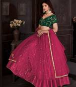 Embroidered Sequinned Net Semi-Stitched Lehenga & Unstitched Blouse & Dupatta