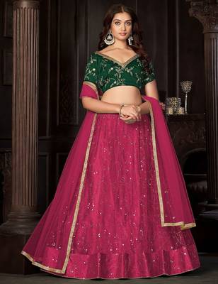 Embroidered Sequinned Net Semi-Stitched Lehenga & Unstitched Blouse & Dupatta 2
