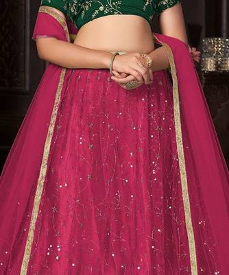 Embroidered Sequinned Net Semi-Stitched Lehenga & Unstitched Blouse & Dupatta 3