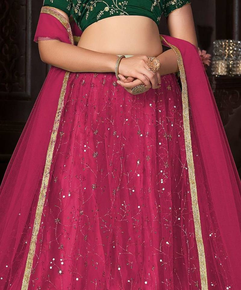 Embroidered Sequinned Net Semi-Stitched Lehenga & Unstitched Blouse & Dupatta
