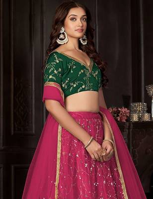 Embroidered Sequinned Semi-Stitched Lehenga & Unstitched Blouse With Dupatta 2