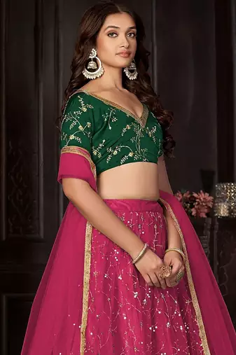 Embroidered Sequinned Semi-Stitched Lehenga & Unstitched Blouse With Dupatta