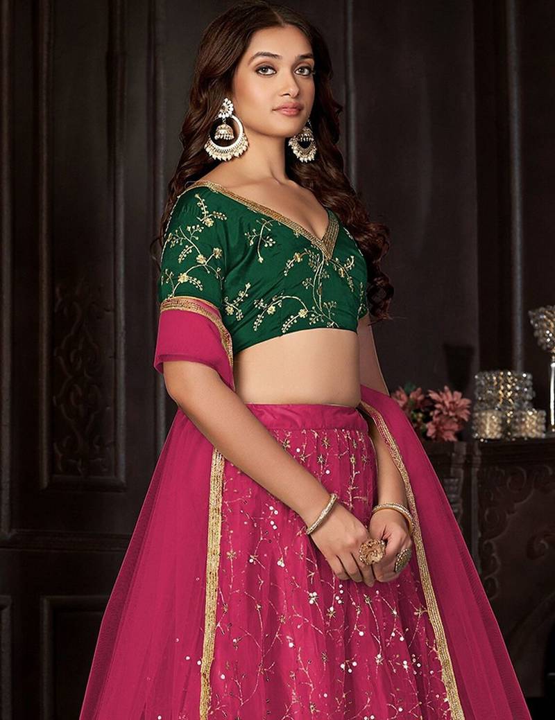 Embroidered Sequinned Semi-Stitched Lehenga & Unstitched Blouse With Dupatta