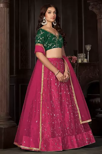 Embroidered Sequinned Semi-Stitched Lehenga & Unstitched Blouse With Dupatta
